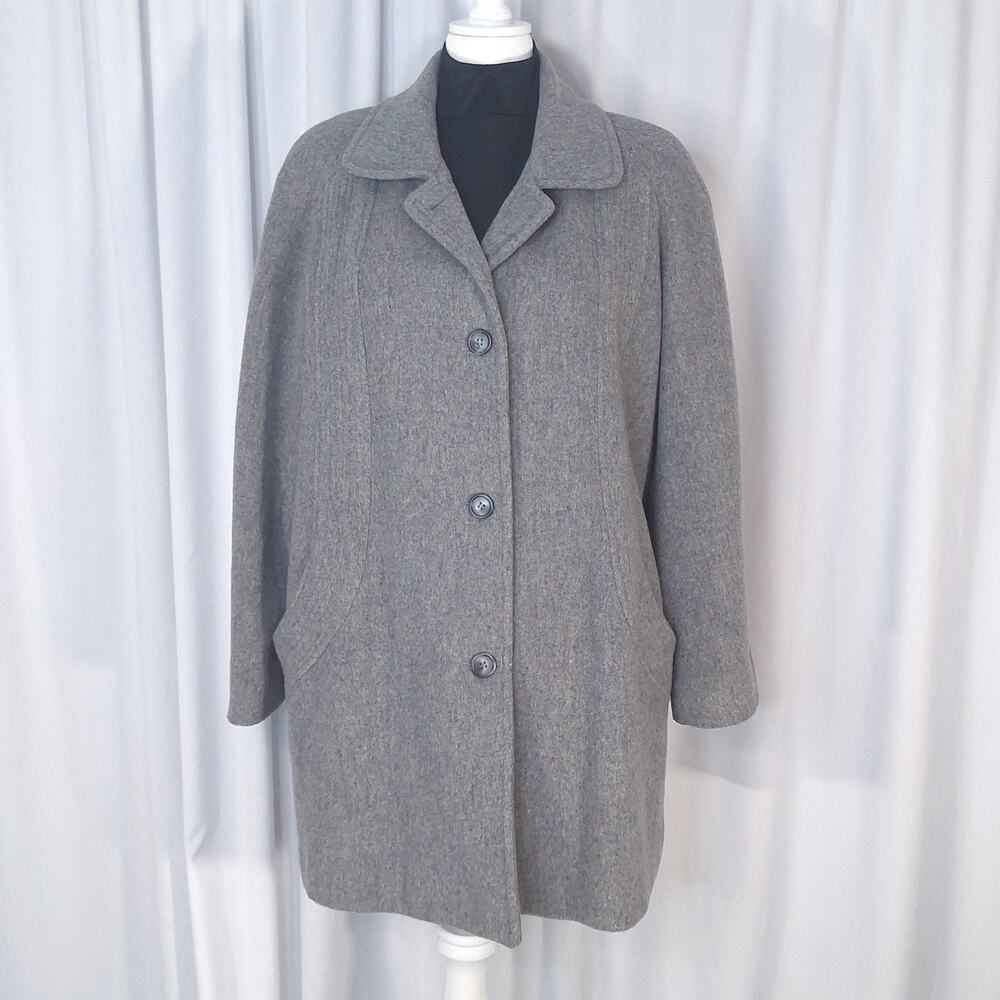 Herman Kay Woman Vintage 1X Gray 100% Wool Car Coat Plus Size Button Front